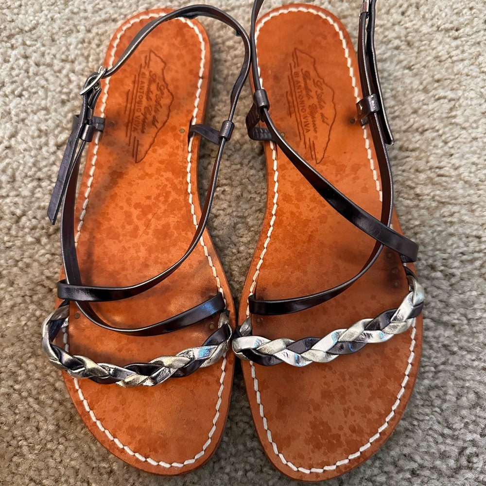 L Arte Del Sandalo Caprese Womens Ankle Sandals Silver Size 41 Made In Italy